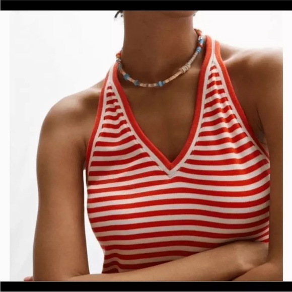 Maeve Tops - Maeve by Anthropologie V-Neck White and Orange Striped Large Tank